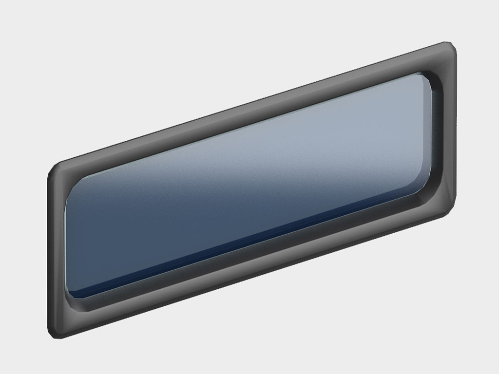 Akiril oynasi 607 × 202, qora (art. DH85602). Maxsus konstruktsiya eshikning matosiga siqilgan holda joylashtirilgan bo‘lib, bu uning muzlashdan va issiqlik yo‘qotilishidan himoya qiladi. Qora rangli ramka.